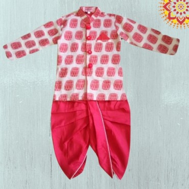 Raspberry Kidzzz Kurta Dhoti Set, Red and White